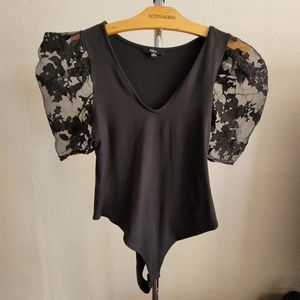 Black Bodysuit with Puff Sleeves